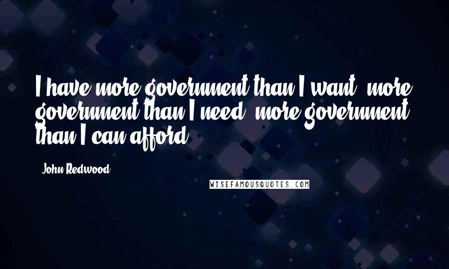 John Redwood Quotes: I have more government than I want, more government than I need, more government than I can afford.