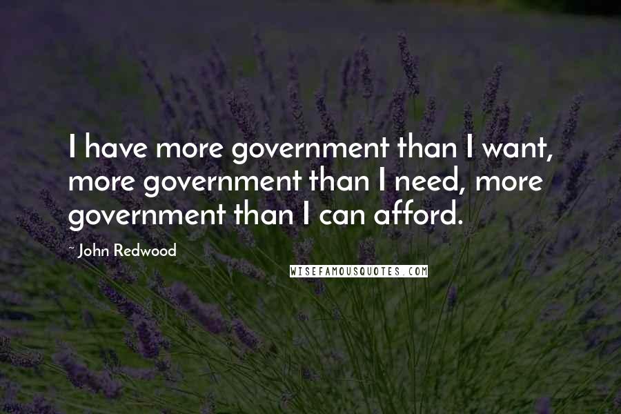 John Redwood Quotes: I have more government than I want, more government than I need, more government than I can afford.