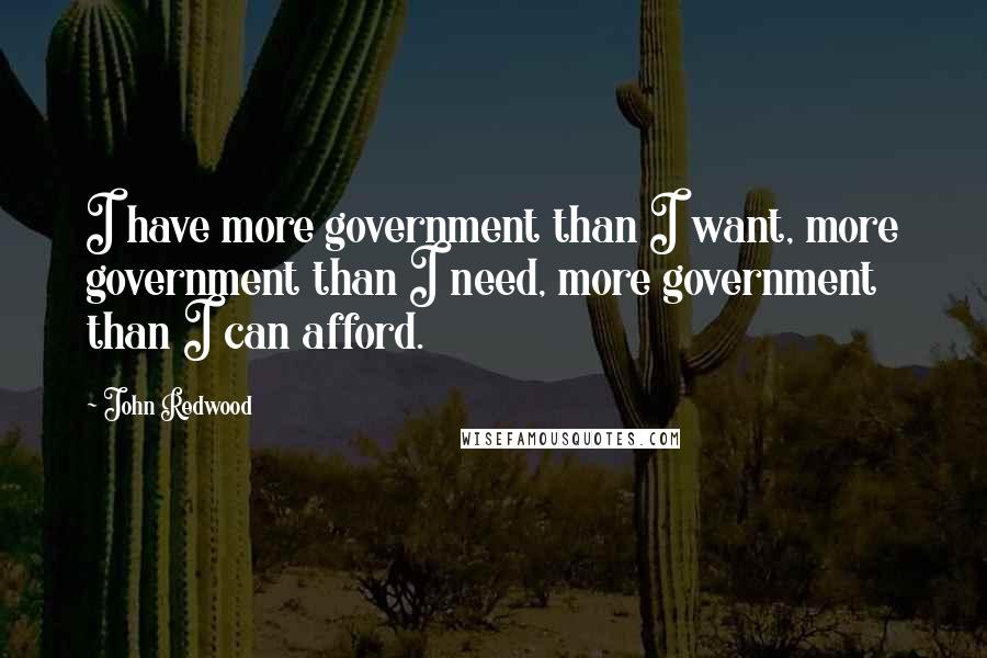 John Redwood Quotes: I have more government than I want, more government than I need, more government than I can afford.