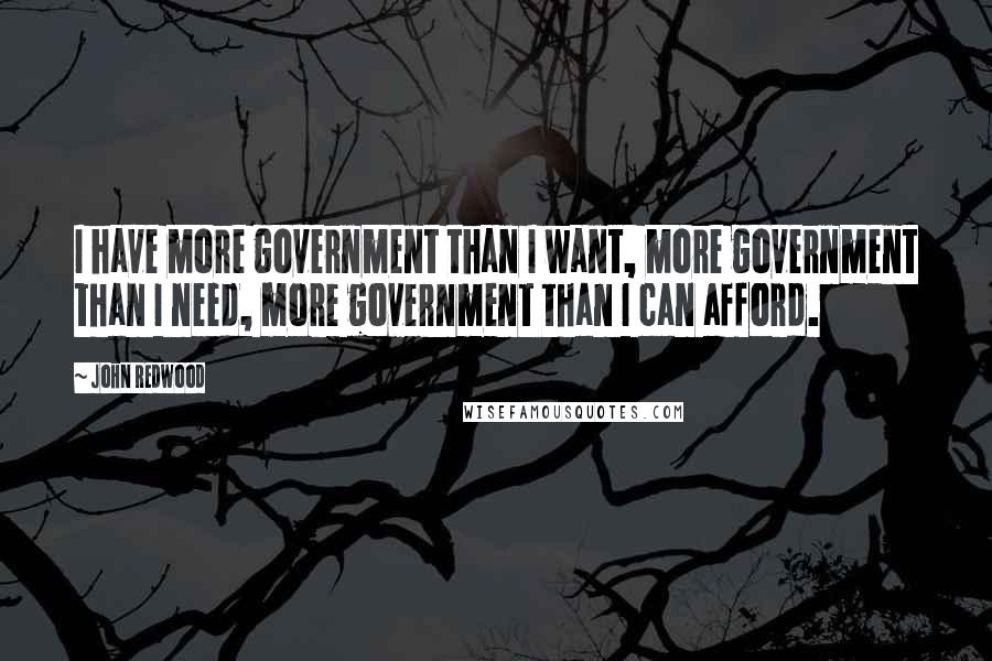 John Redwood Quotes: I have more government than I want, more government than I need, more government than I can afford.