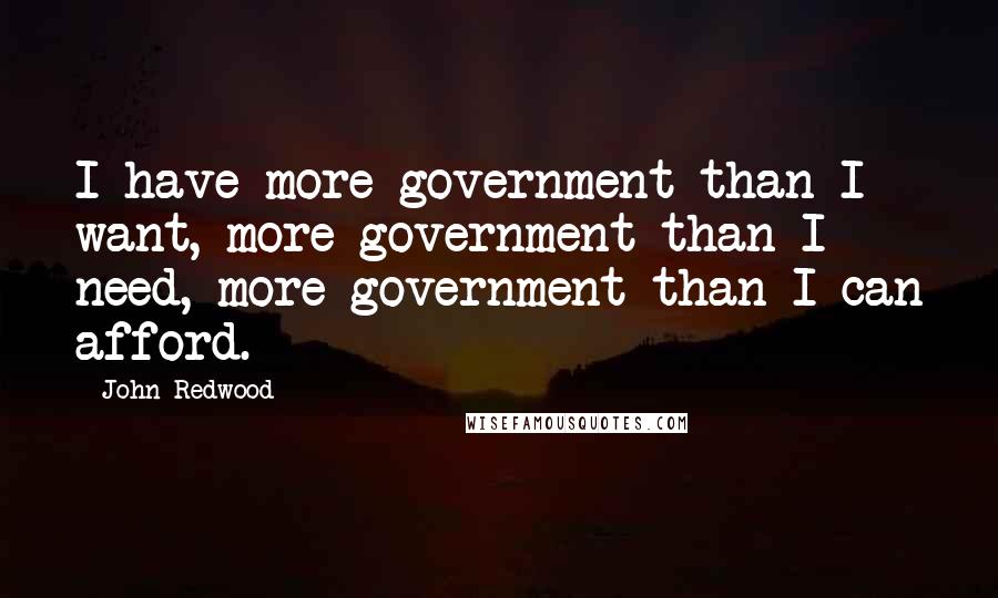 John Redwood Quotes: I have more government than I want, more government than I need, more government than I can afford.