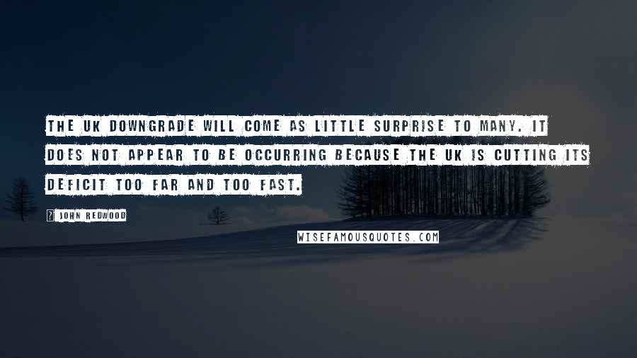 John Redwood Quotes: The UK downgrade will come as little surprise to many. It does not appear to be occurring because the UK is cutting its deficit too far and too fast.