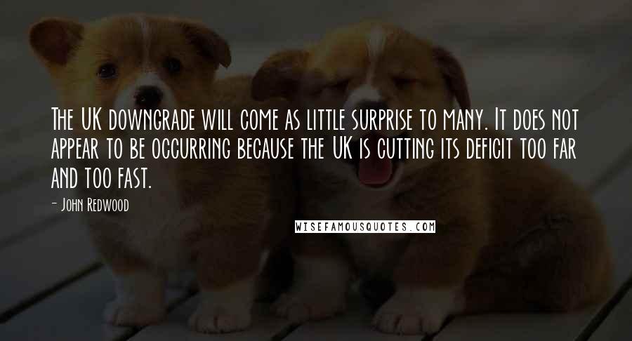 John Redwood Quotes: The UK downgrade will come as little surprise to many. It does not appear to be occurring because the UK is cutting its deficit too far and too fast.