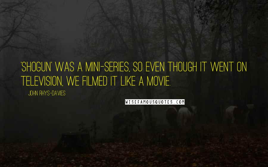 John Rhys-Davies Quotes: 'Shogun' was a mini-series, so even though it went on television, we filmed it like a movie.