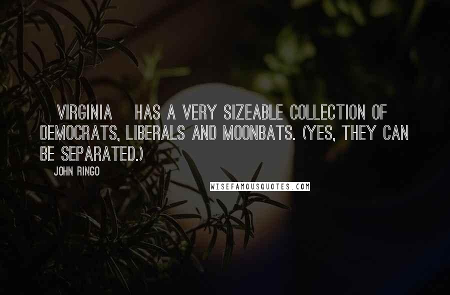 John Ringo Quotes: [Virginia] has a very sizeable collection of democrats, liberals and moonbats. (Yes, they can be separated.)