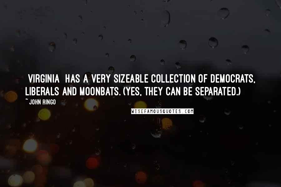 John Ringo Quotes: [Virginia] has a very sizeable collection of democrats, liberals and moonbats. (Yes, they can be separated.)