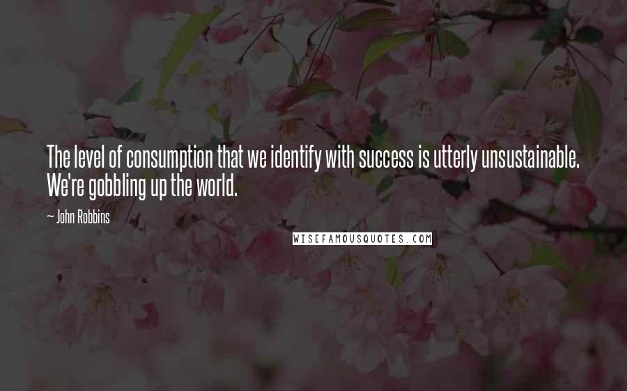 John Robbins Quotes: The level of consumption that we identify with success is utterly unsustainable. We're gobbling up the world.