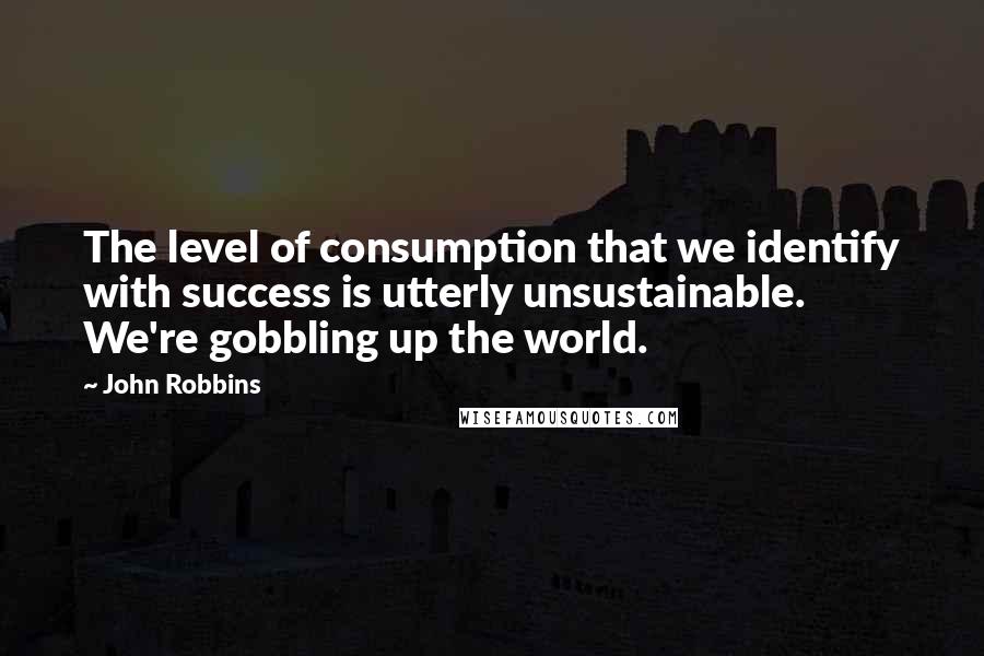 John Robbins Quotes: The level of consumption that we identify with success is utterly unsustainable. We're gobbling up the world.