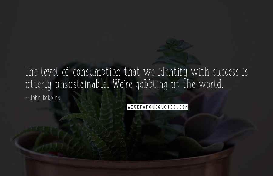 John Robbins Quotes: The level of consumption that we identify with success is utterly unsustainable. We're gobbling up the world.