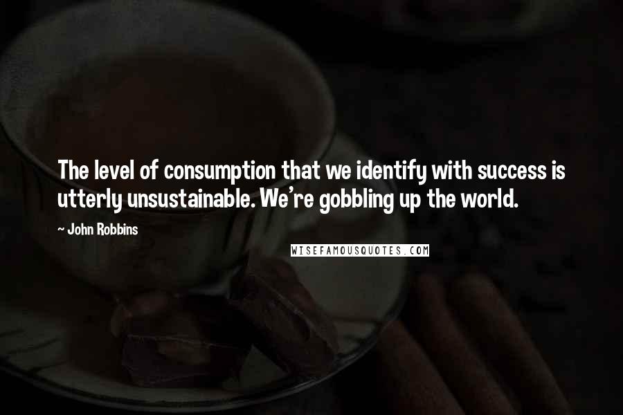 John Robbins Quotes: The level of consumption that we identify with success is utterly unsustainable. We're gobbling up the world.