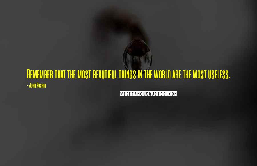 John Ruskin Quotes: Remember that the most beautiful things in the world are the most useless.