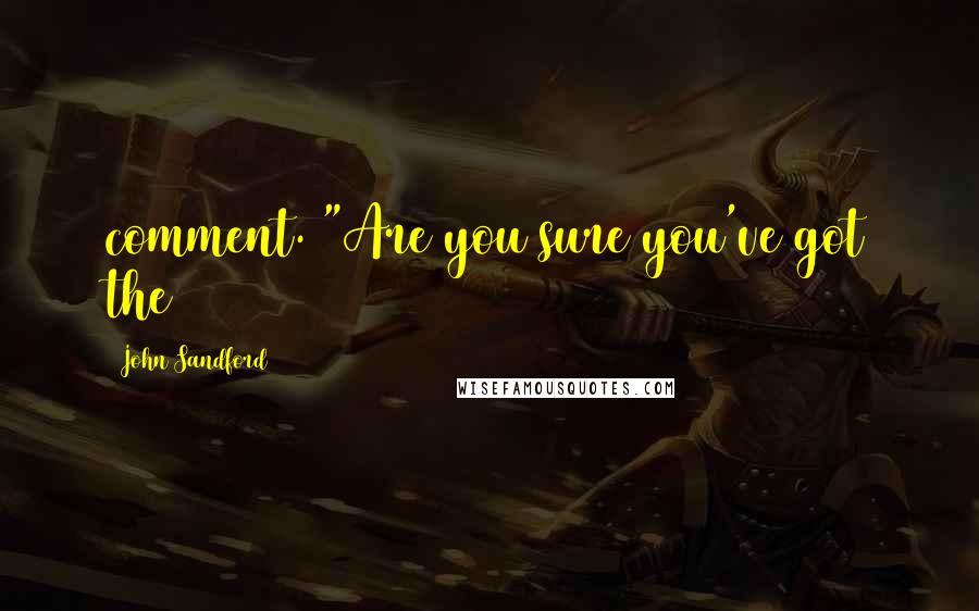 John Sandford Quotes: comment. "Are you sure you've got the
