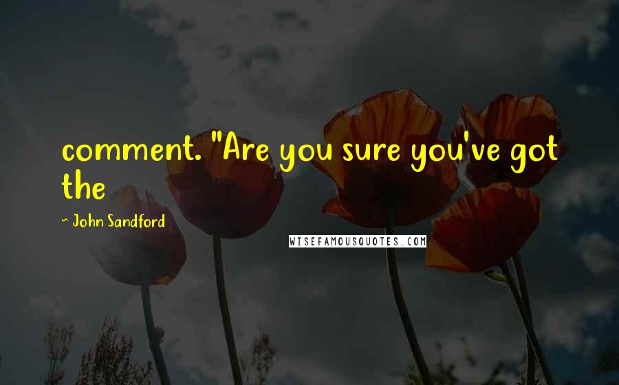 John Sandford Quotes: comment. "Are you sure you've got the