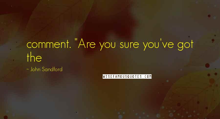 John Sandford Quotes: comment. "Are you sure you've got the
