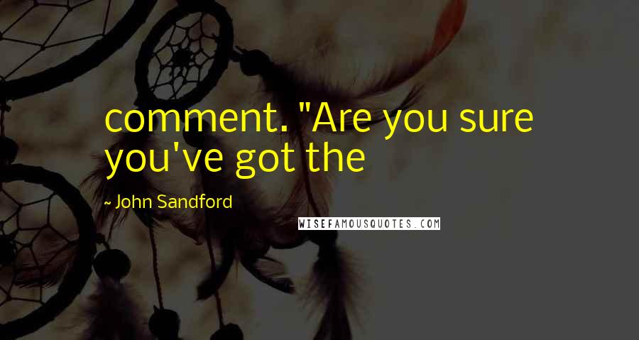 John Sandford Quotes: comment. "Are you sure you've got the