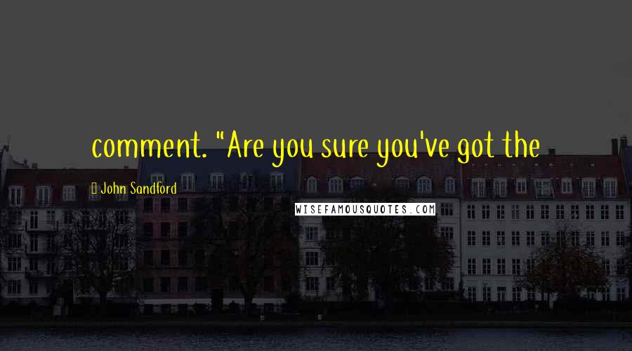John Sandford Quotes: comment. "Are you sure you've got the