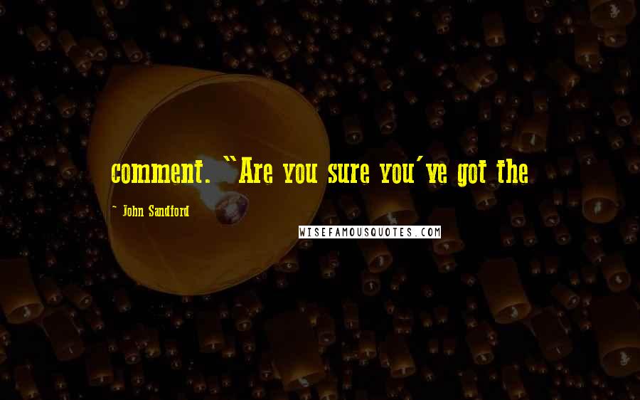 John Sandford Quotes: comment. "Are you sure you've got the