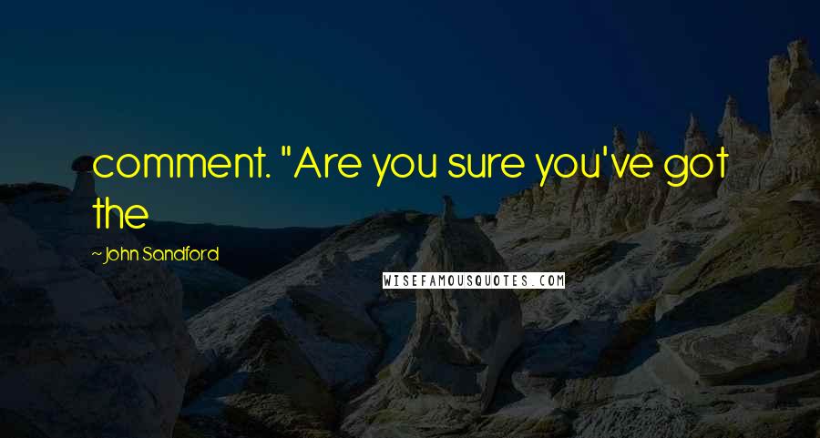 John Sandford Quotes: comment. "Are you sure you've got the