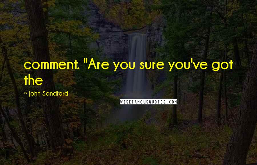 John Sandford Quotes: comment. "Are you sure you've got the
