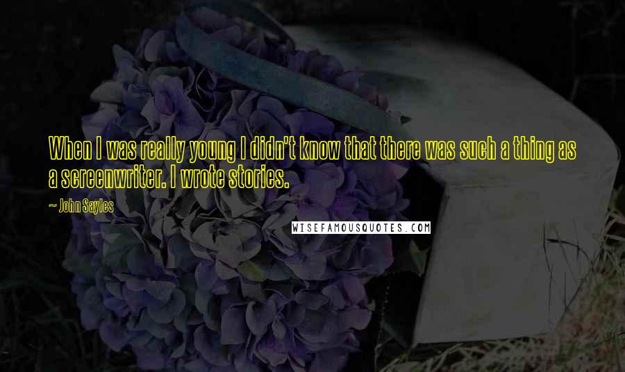 John Sayles Quotes: When I was really young I didn't know that there was such a thing as a screenwriter. I wrote stories.
