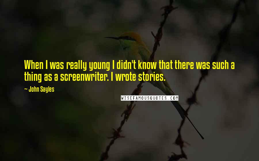 John Sayles Quotes: When I was really young I didn't know that there was such a thing as a screenwriter. I wrote stories.