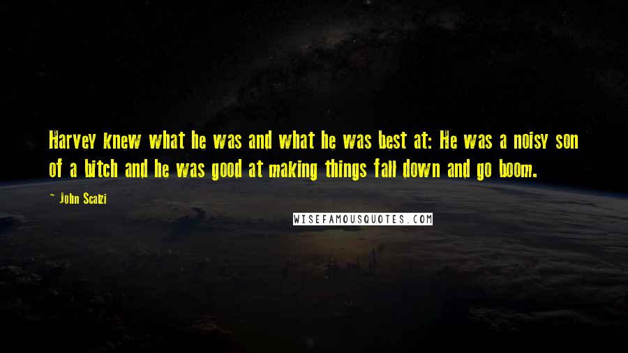 John Scalzi Quotes: Harvey knew what he was and what he was best at: He was a noisy son of a bitch and he was good at making things fall down and go boom.