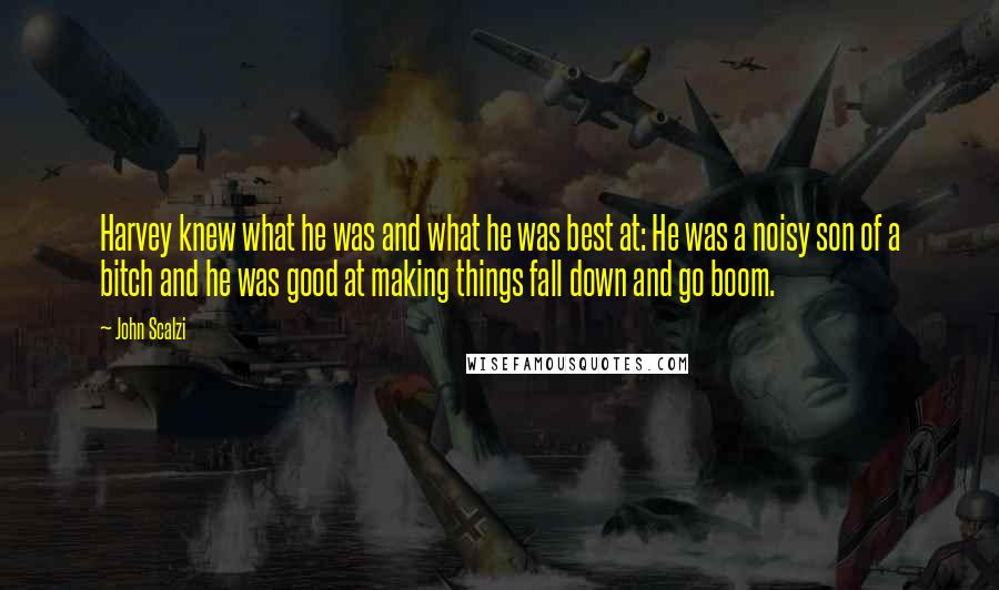 John Scalzi Quotes: Harvey knew what he was and what he was best at: He was a noisy son of a bitch and he was good at making things fall down and go boom.