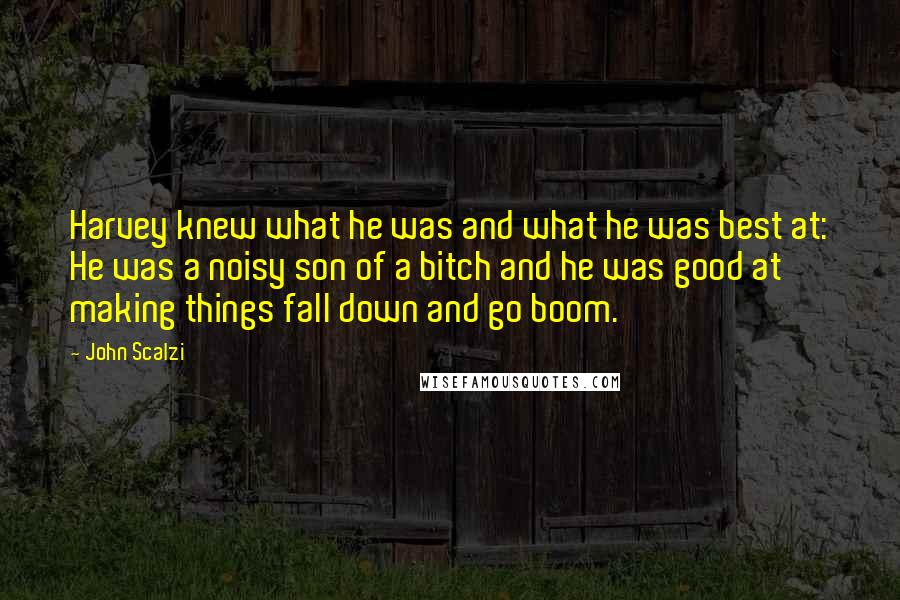 John Scalzi Quotes: Harvey knew what he was and what he was best at: He was a noisy son of a bitch and he was good at making things fall down and go boom.