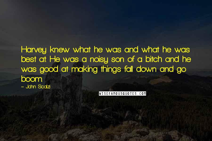 John Scalzi Quotes: Harvey knew what he was and what he was best at: He was a noisy son of a bitch and he was good at making things fall down and go boom.