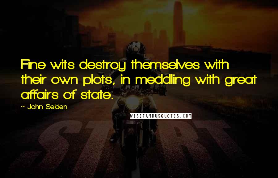 John Selden Quotes: Fine wits destroy themselves with their own plots, in meddling with great affairs of state.