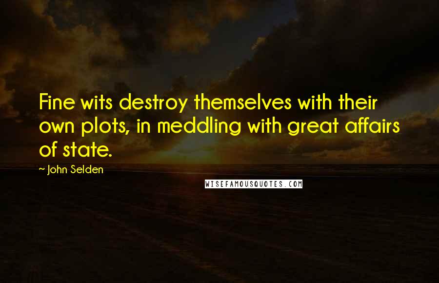 John Selden Quotes: Fine wits destroy themselves with their own plots, in meddling with great affairs of state.