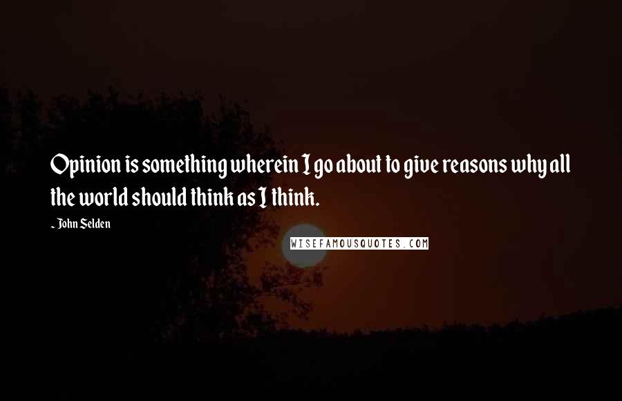 John Selden Quotes: Opinion is something wherein I go about to give reasons why all the world should think as I think.