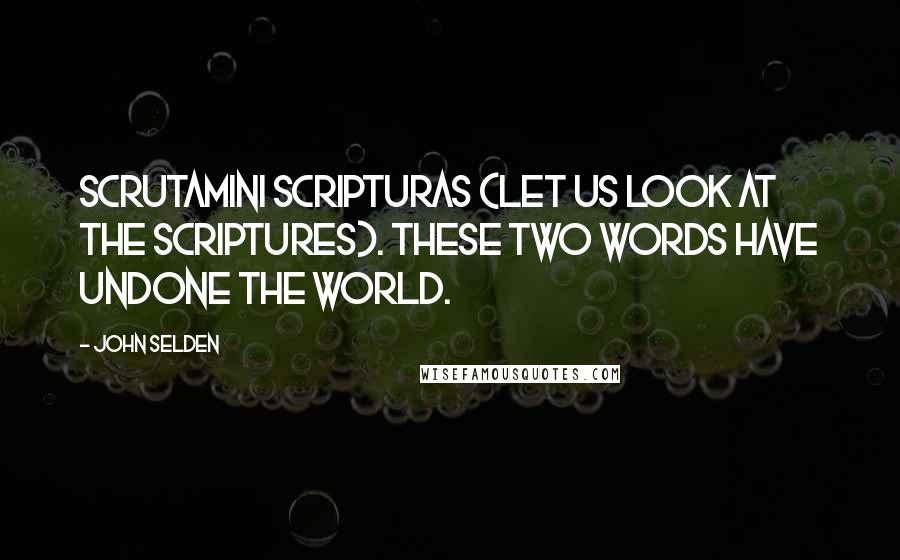 John Selden Quotes: Scrutamini scripturas (Let us look at the scriptures). These two words have undone the world.