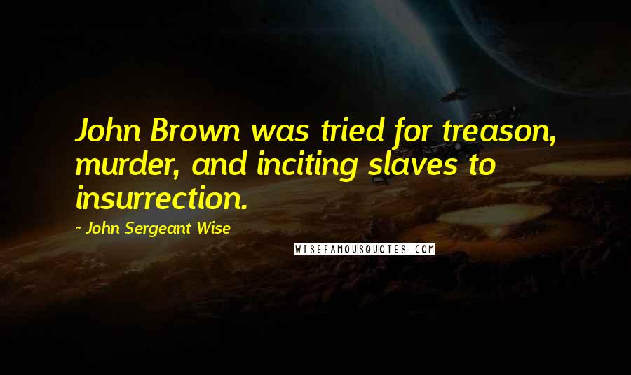 John Sergeant Wise Quotes: John Brown was tried for treason, murder, and inciting slaves to insurrection.