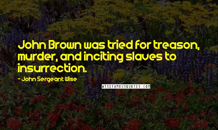 John Sergeant Wise Quotes: John Brown was tried for treason, murder, and inciting slaves to insurrection.