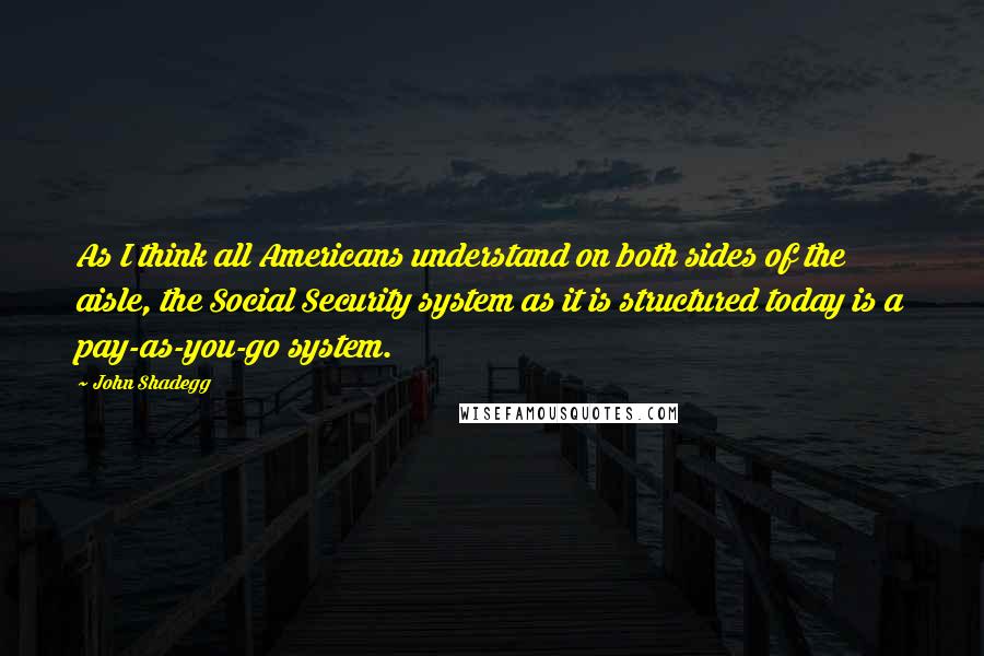 John Shadegg Quotes: As I think all Americans understand on both sides of the aisle, the Social Security system as it is structured today is a pay-as-you-go system.