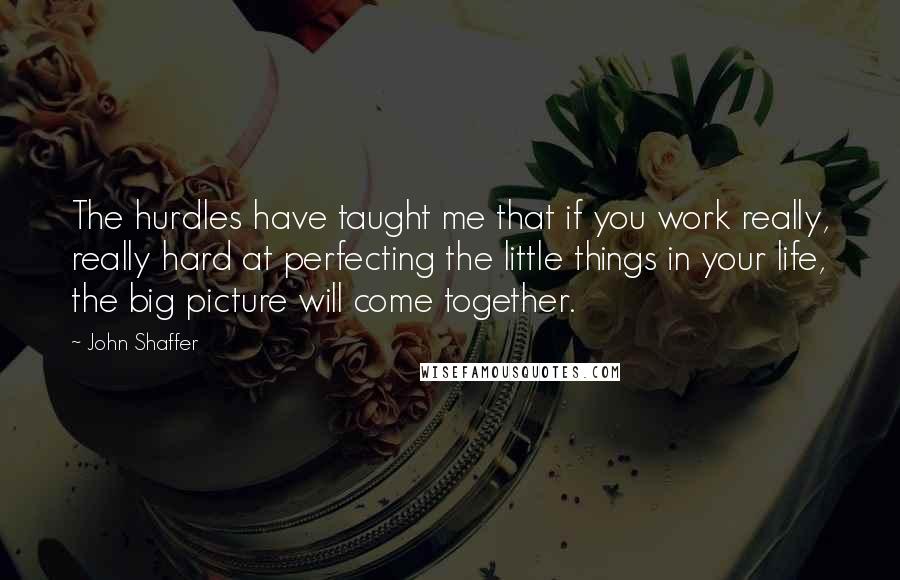 John Shaffer Quotes: The hurdles have taught me that if you work really, really hard at perfecting the little things in your life, the big picture will come together.