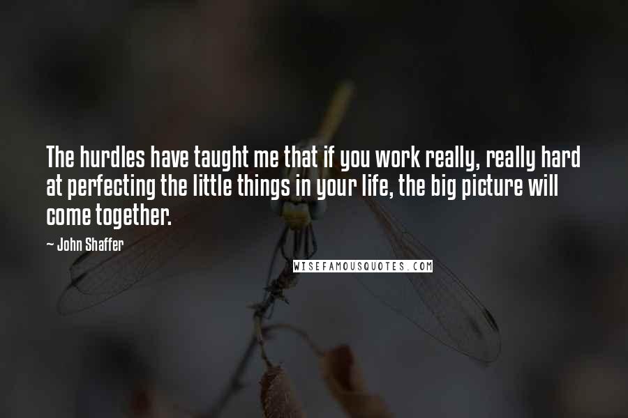 John Shaffer Quotes: The hurdles have taught me that if you work really, really hard at perfecting the little things in your life, the big picture will come together.