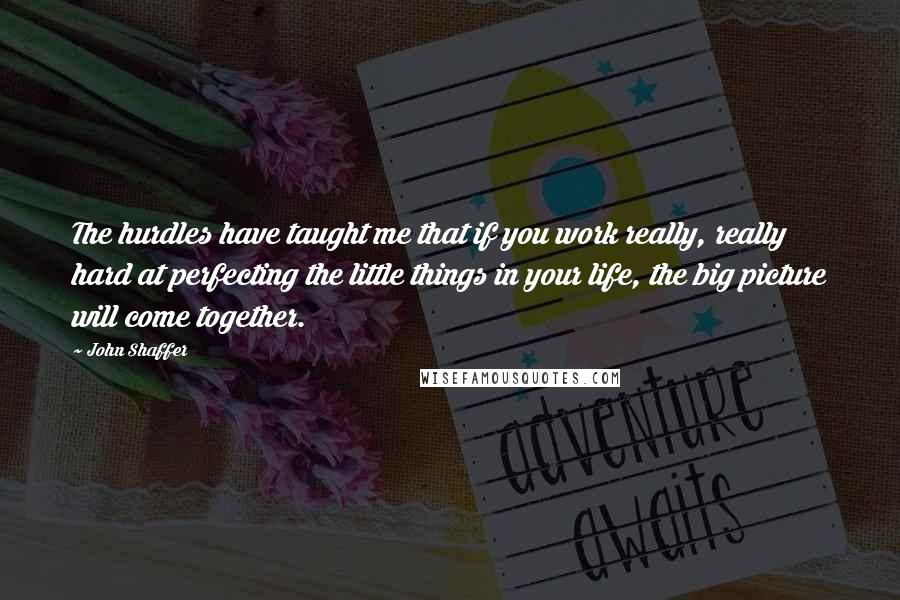 John Shaffer Quotes: The hurdles have taught me that if you work really, really hard at perfecting the little things in your life, the big picture will come together.