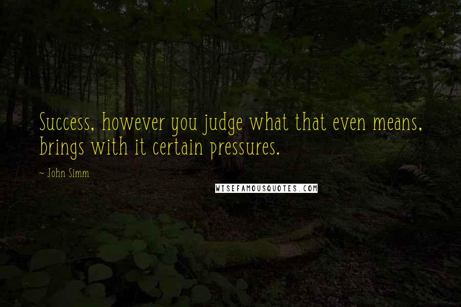 John Simm Quotes: Success, however you judge what that even means, brings with it certain pressures.