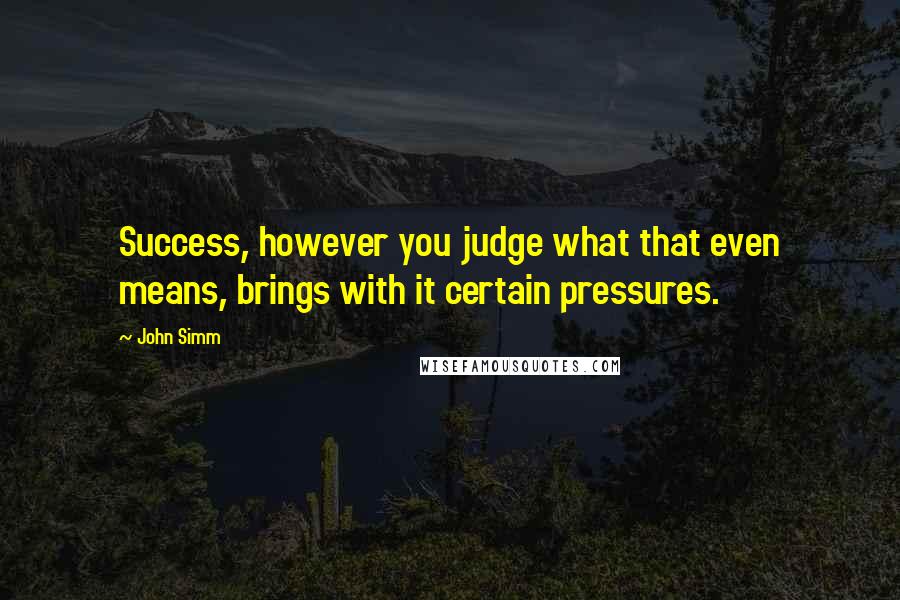 John Simm Quotes: Success, however you judge what that even means, brings with it certain pressures.