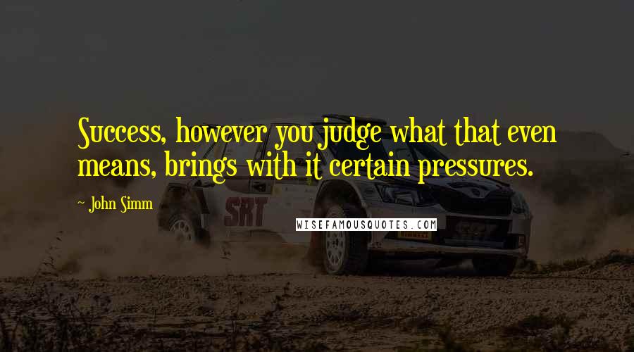 John Simm Quotes: Success, however you judge what that even means, brings with it certain pressures.