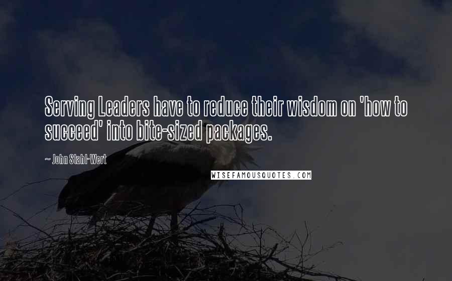 John Stahl-Wert Quotes: Serving Leaders have to reduce their wisdom on 'how to succeed' into bite-sized packages.