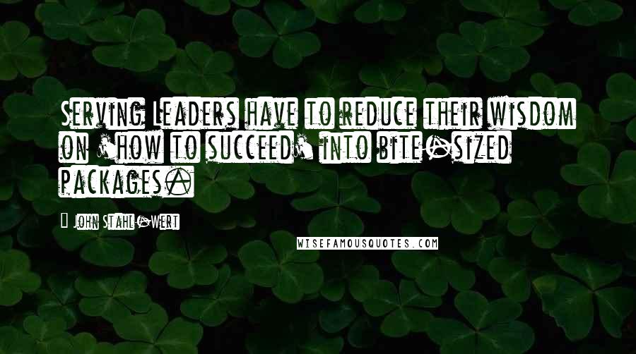 John Stahl-Wert Quotes: Serving Leaders have to reduce their wisdom on 'how to succeed' into bite-sized packages.