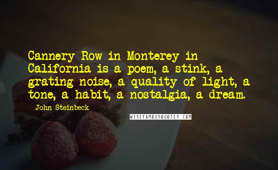 John Steinbeck Quotes: Cannery Row in Monterey in California is a poem, a stink, a grating noise, a quality of light, a tone, a habit, a nostalgia, a dream.