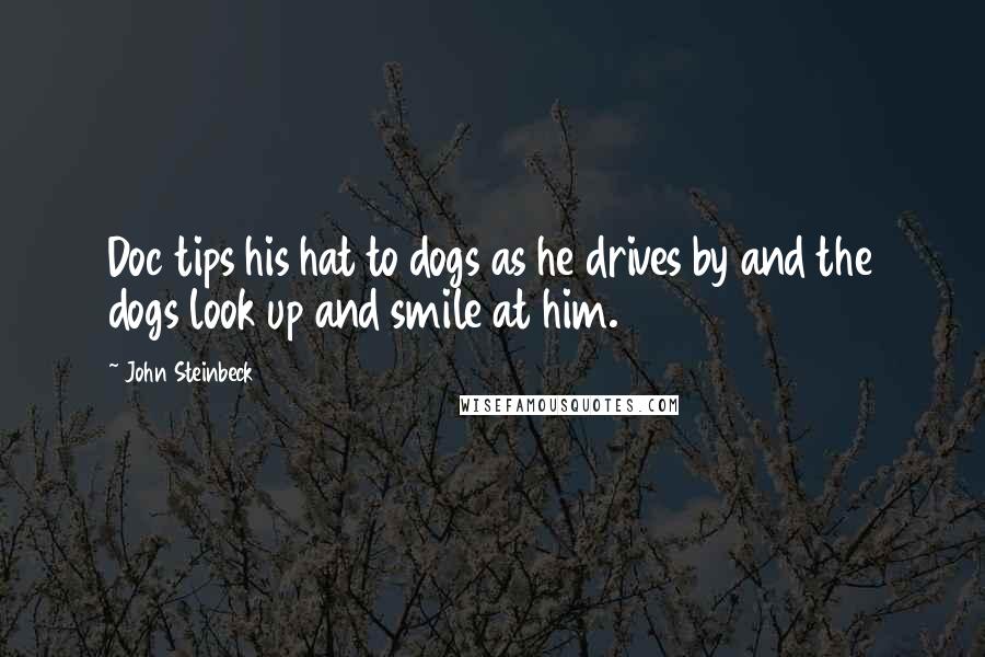 John Steinbeck Quotes: Doc tips his hat to dogs as he drives by and the dogs look up and smile at him.