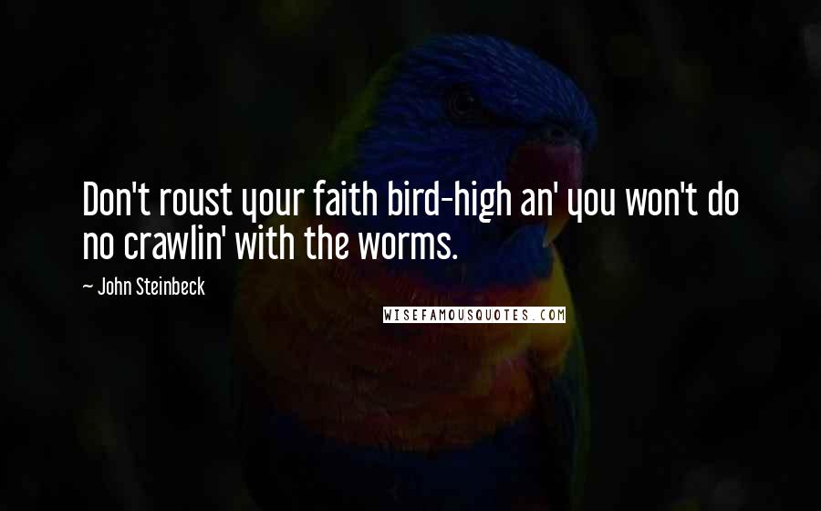 John Steinbeck Quotes: Don't roust your faith bird-high an' you won't do no crawlin' with the worms.