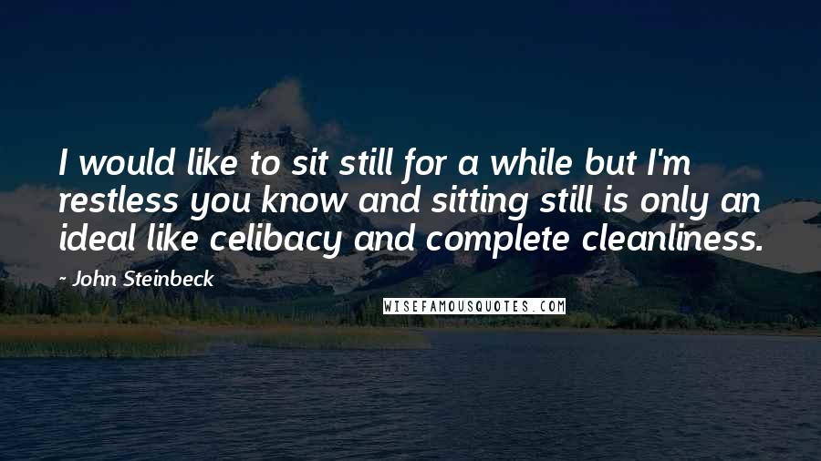 John Steinbeck Quotes: I would like to sit still for a while but I'm restless you know and sitting still is only an ideal like celibacy and complete cleanliness.