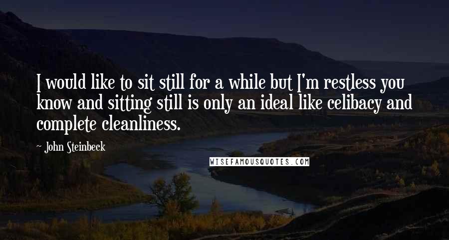 John Steinbeck Quotes: I would like to sit still for a while but I'm restless you know and sitting still is only an ideal like celibacy and complete cleanliness.