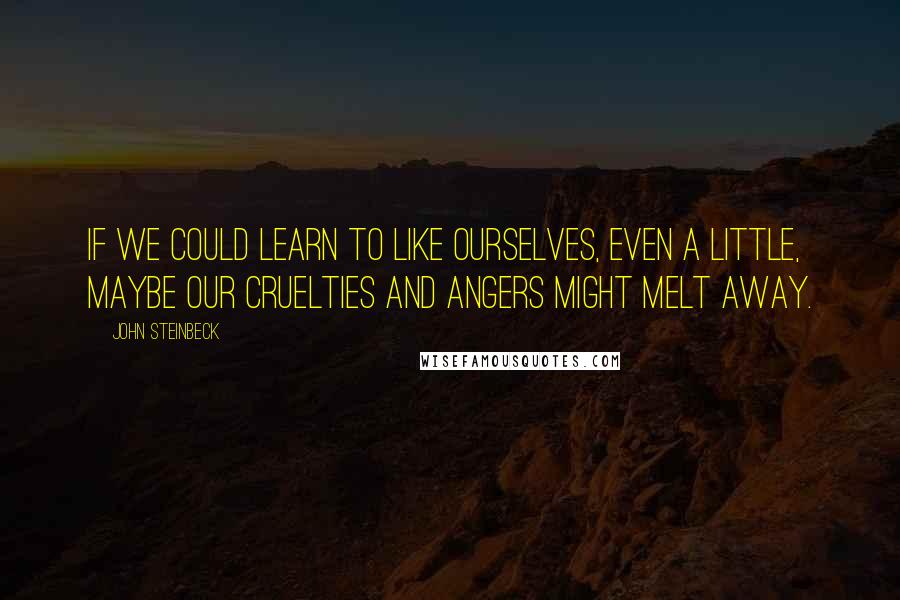 John Steinbeck Quotes: If we could learn to like ourselves, even a little, maybe our cruelties and angers might melt away.